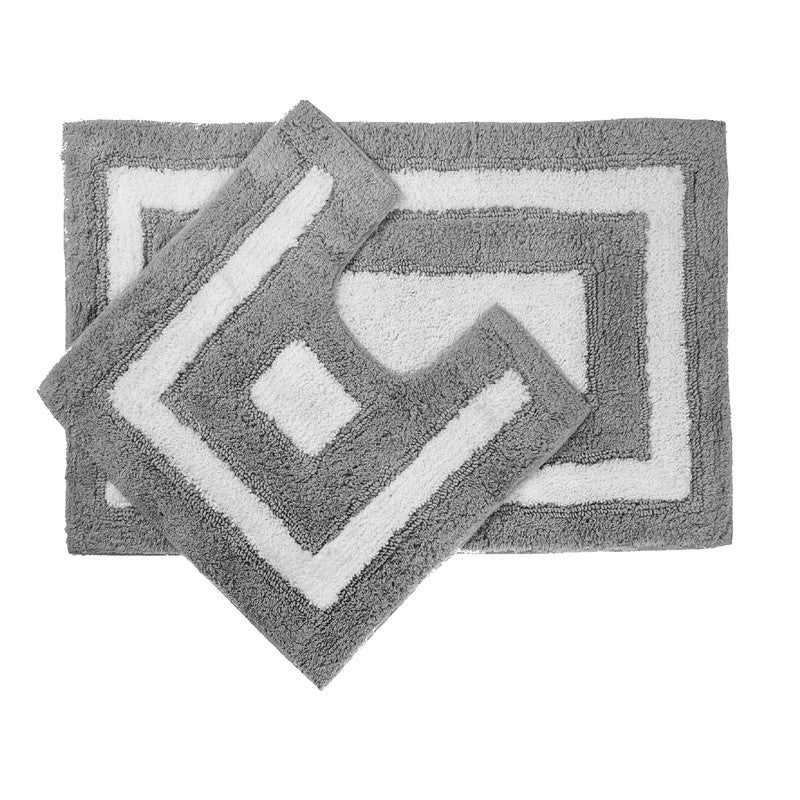 Gray & White Border 2-Piece Bath Rug Set