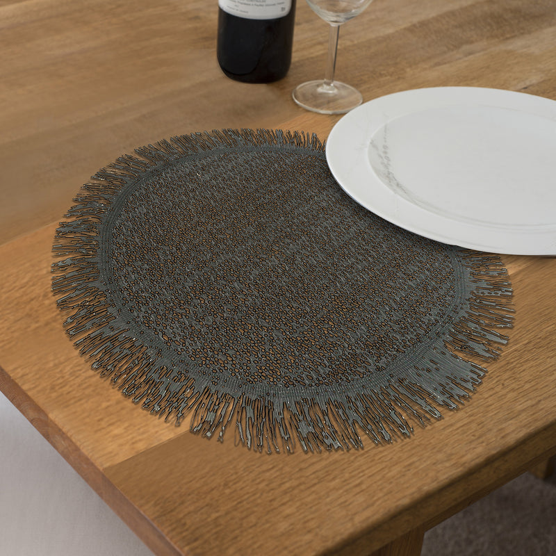 Woven Round Placemat With Fringes - Set of 12