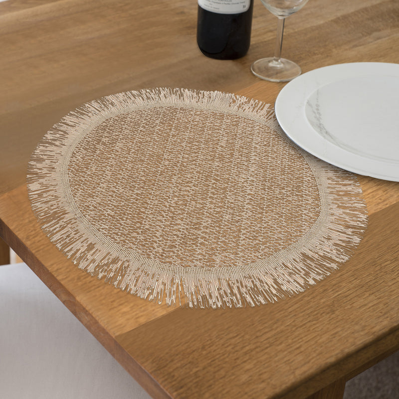 Woven Round Placemat With Fringes - Set of 12