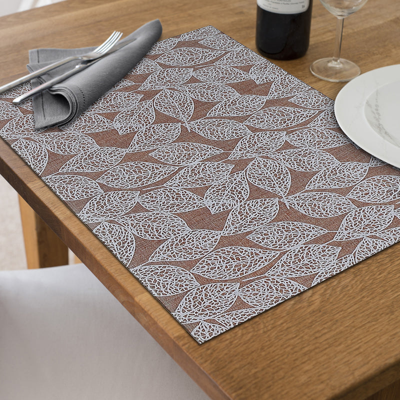 Poly-Linen Printed Placemat Leave White - Set of 12