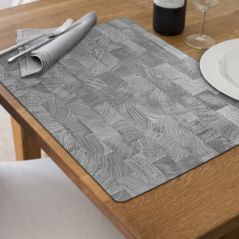 Printed Cork Backed Placemat Wood Grey/Black - Set of 12