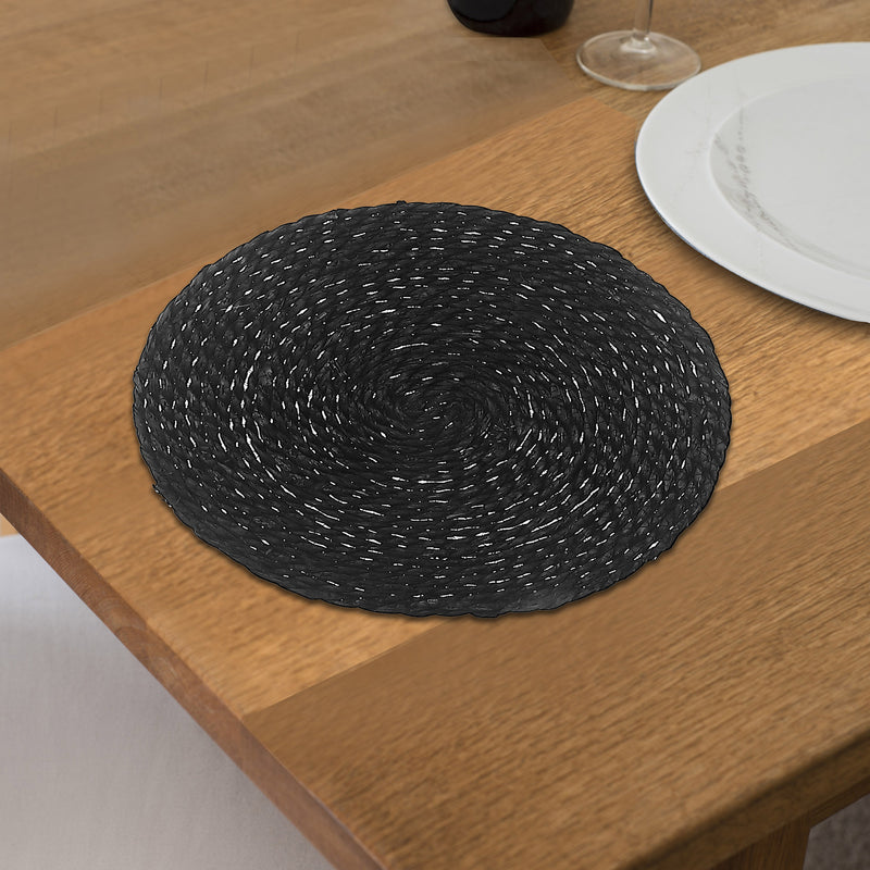 Hand Made Natural Weaving Round Placemat Black - Set of 12