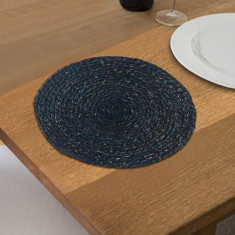 Hand Made Natural Weaving Round Placemat Blue - Set of 12