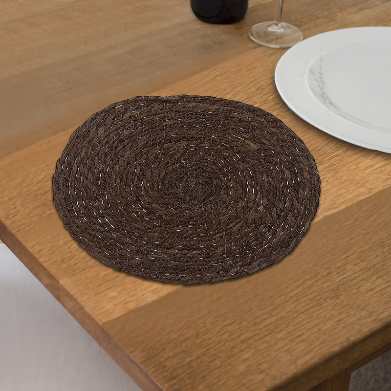 Hand Made Natural Weaving Round Placemat Brown - Set of 12