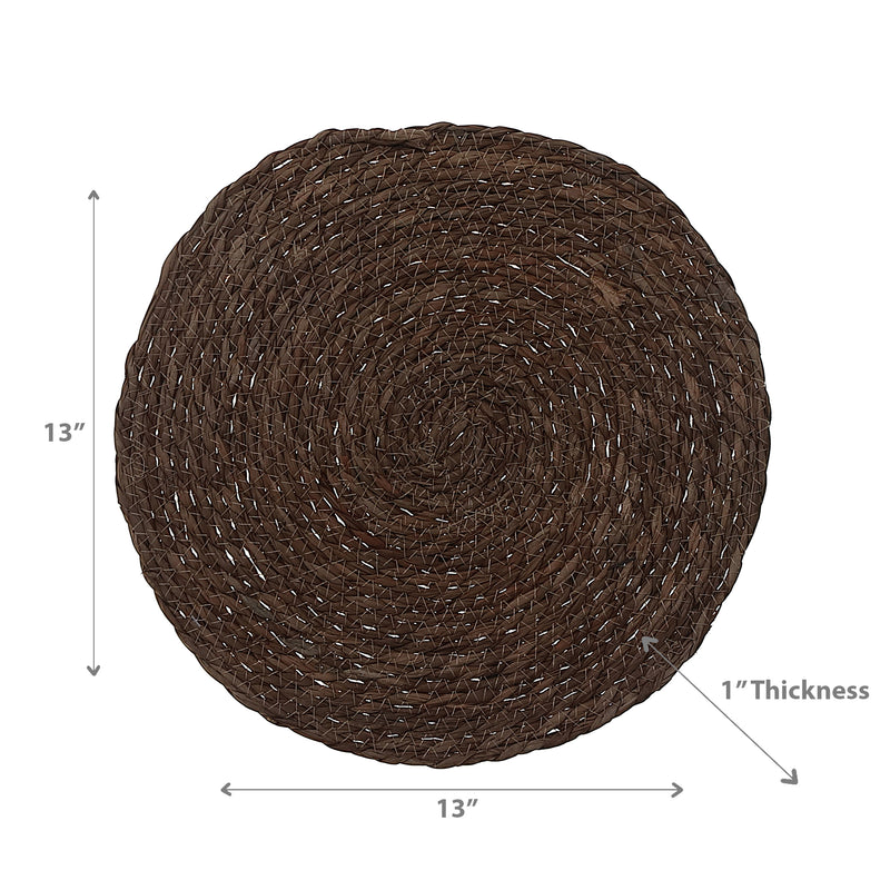 Hand Made Natural Weaving Round Placemat Brown - Set of 12