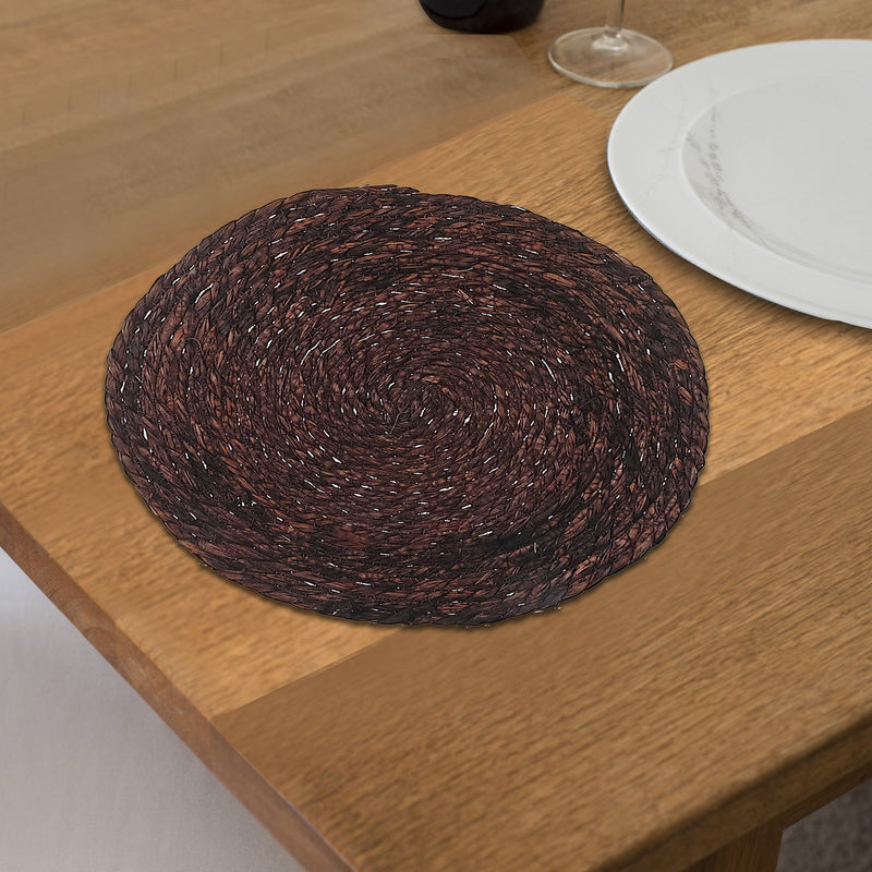 Hand Made Natural Weaving Round Placemat Dark Brown - Set of 12