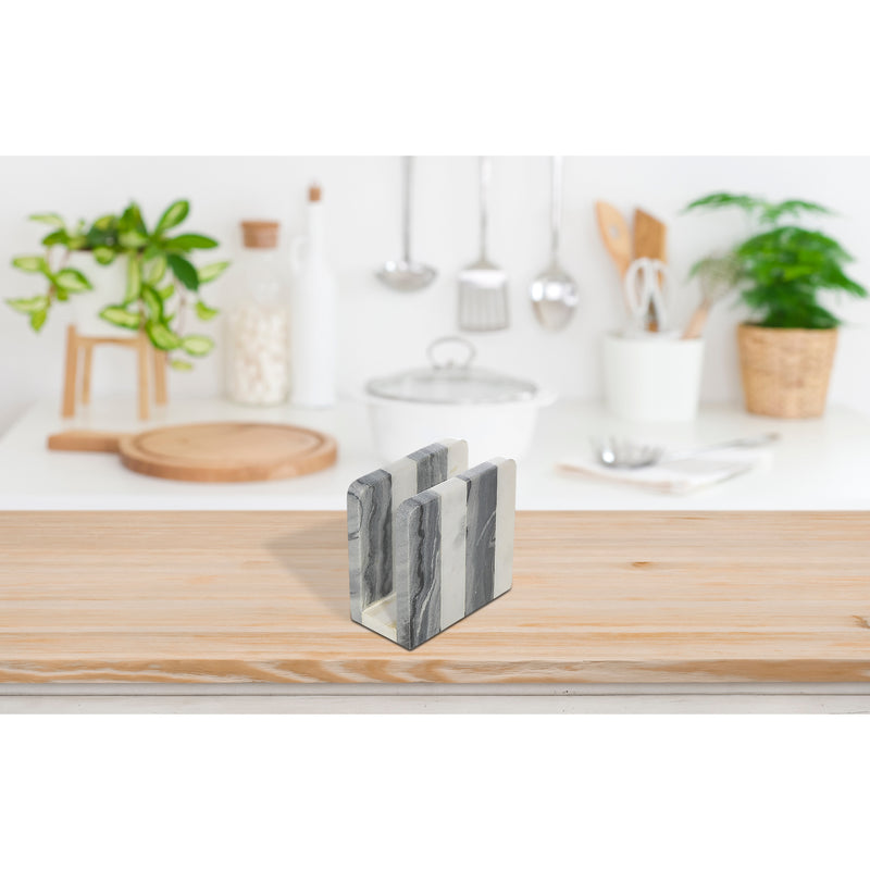 White & Grey Marble Napkin Holder