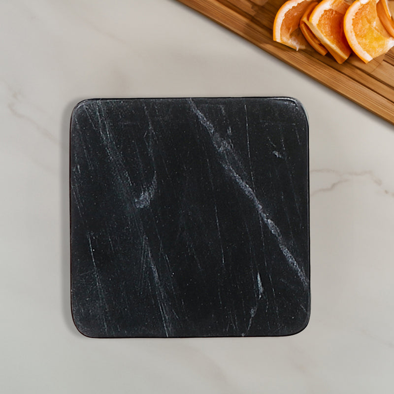 4Pc Marble Square Coaster  4X4" Black