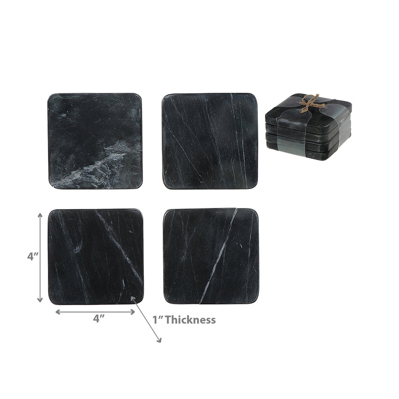 4Pc Marble Square Coaster  4X4" Black