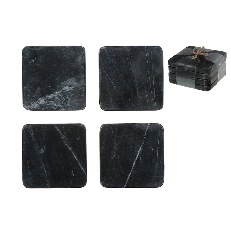 4Pc Marble Square Coaster  4X4" Black