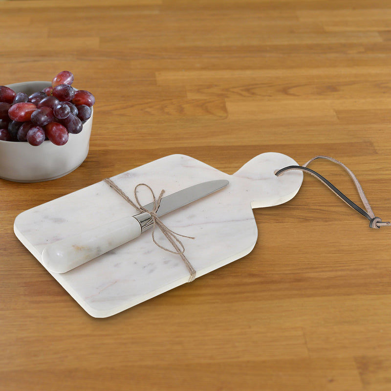 Marble Cheese Board With Spreader White