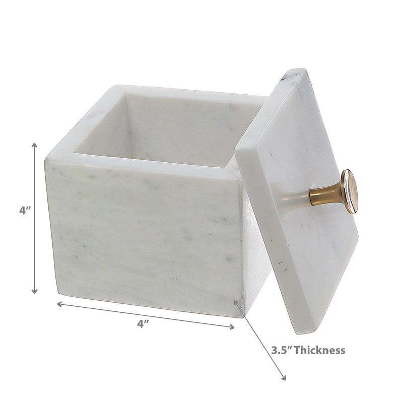 Marble Canister With Lid & Gold Knob White