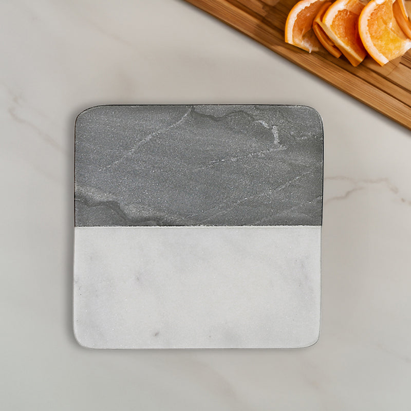 2 Tone 4Pc Marble Square Coaster 4X4" Black & White