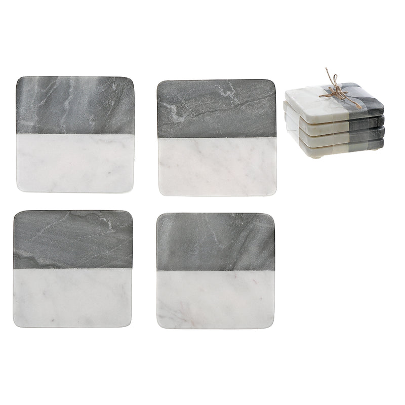 2 Tone 4Pc Marble Square Coaster 4X4" Black & White