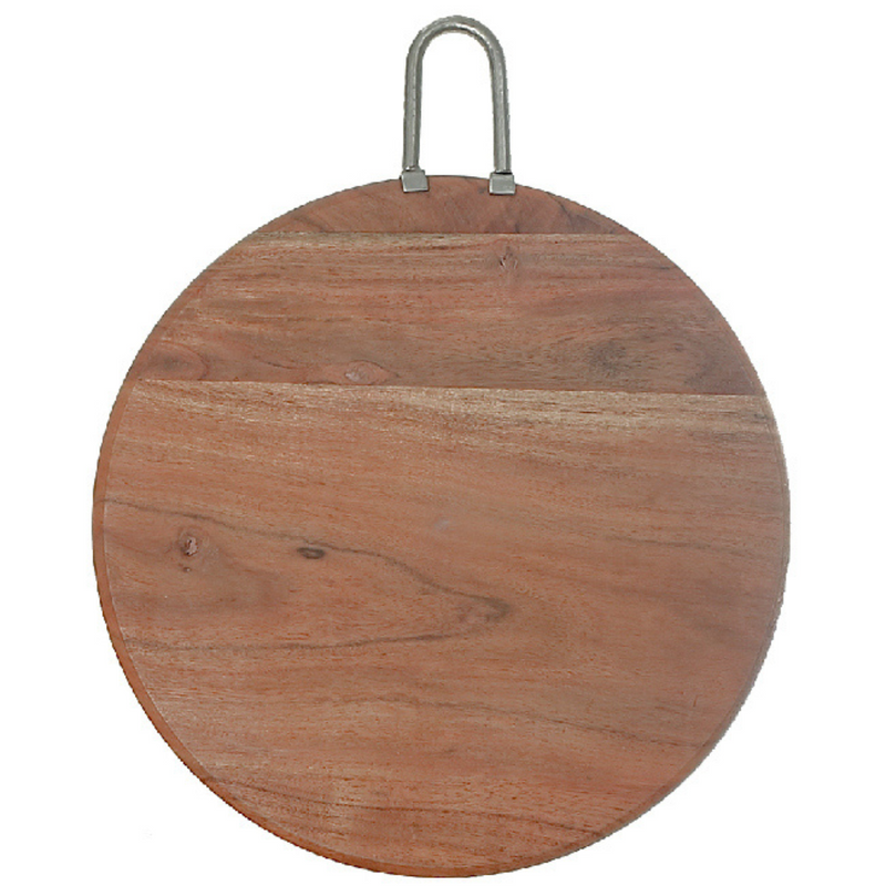 Custom Natural Acacia Wood Round Cutting Board With Nickel Handle