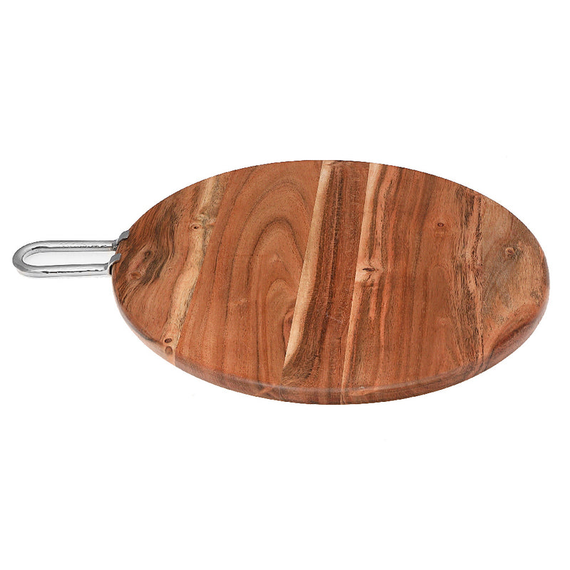 Custom Natural Acacia Wood Round Cutting Board With Nickel Handle