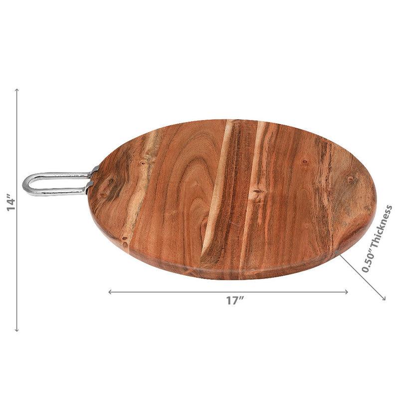 Custom Natural Acacia Wood Round Cutting Board With Nickel Handle