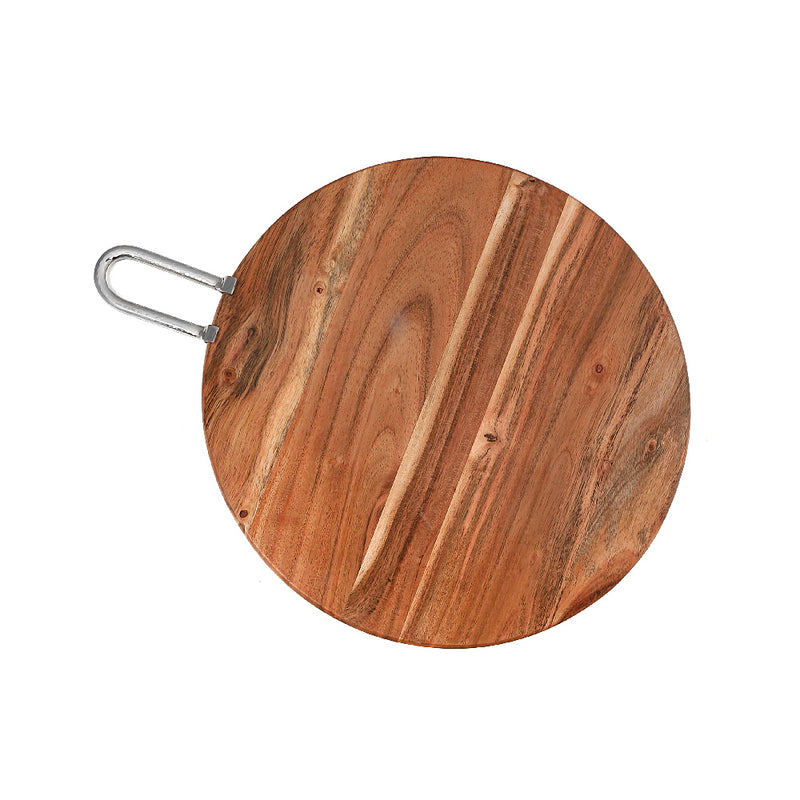 Custom Natural Acacia Wood Round Cutting Board With Nickel Handle