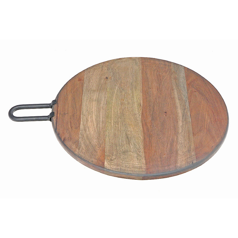 Custom Gray Acacia Wood Round Cutting Board With Gunmetal Handle