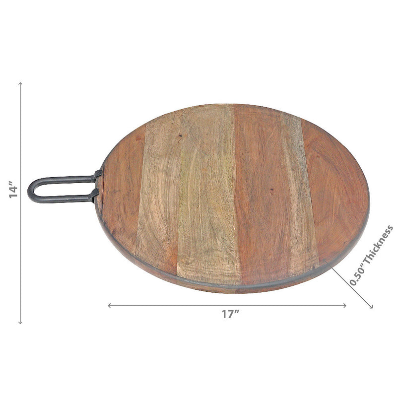 Custom Gray Acacia Wood Round Cutting Board With Gunmetal Handle