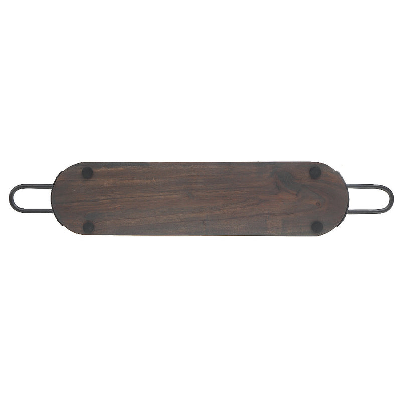 Custom Natural Acacia Wood Oval Serving Board With Gunmetal Handles