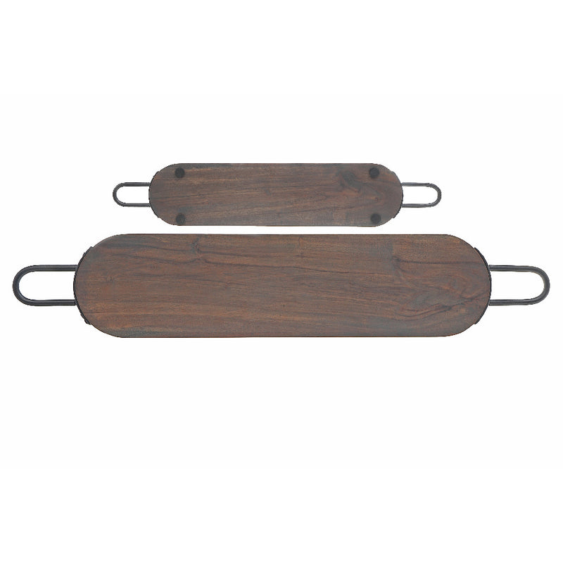 Custom Natural Acacia Wood Oval Serving Board With Gunmetal Handles