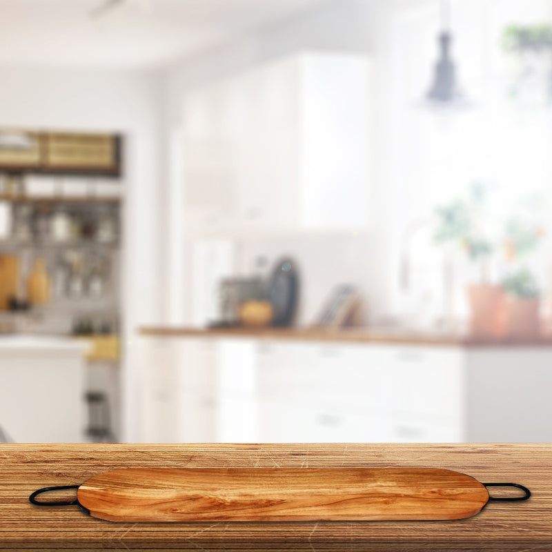 Custom Natural Acacia Wood Oval Serving Board With Gunmetal Handles