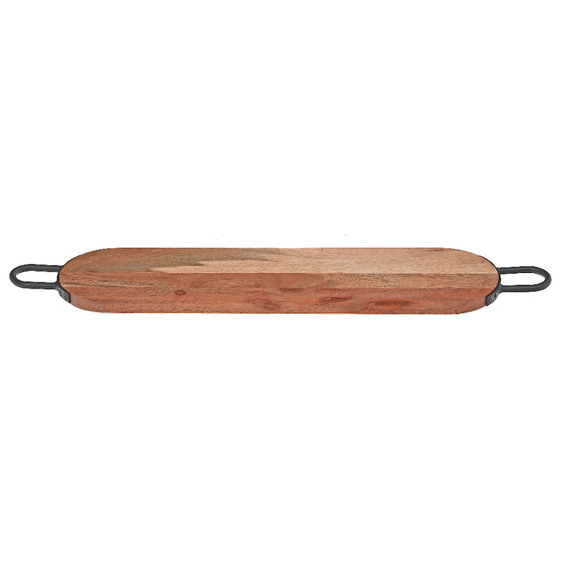 Custom Natural Acacia Wood Oval Serving Board With Gunmetal Handles