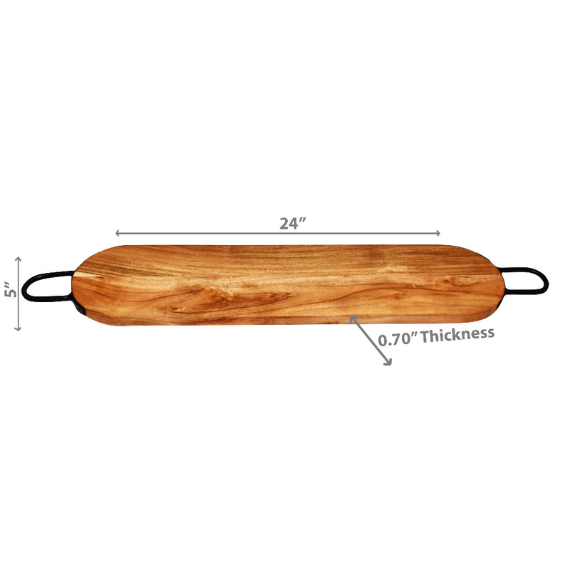 Custom Natural Acacia Wood Oval Serving Board With Gunmetal Handles