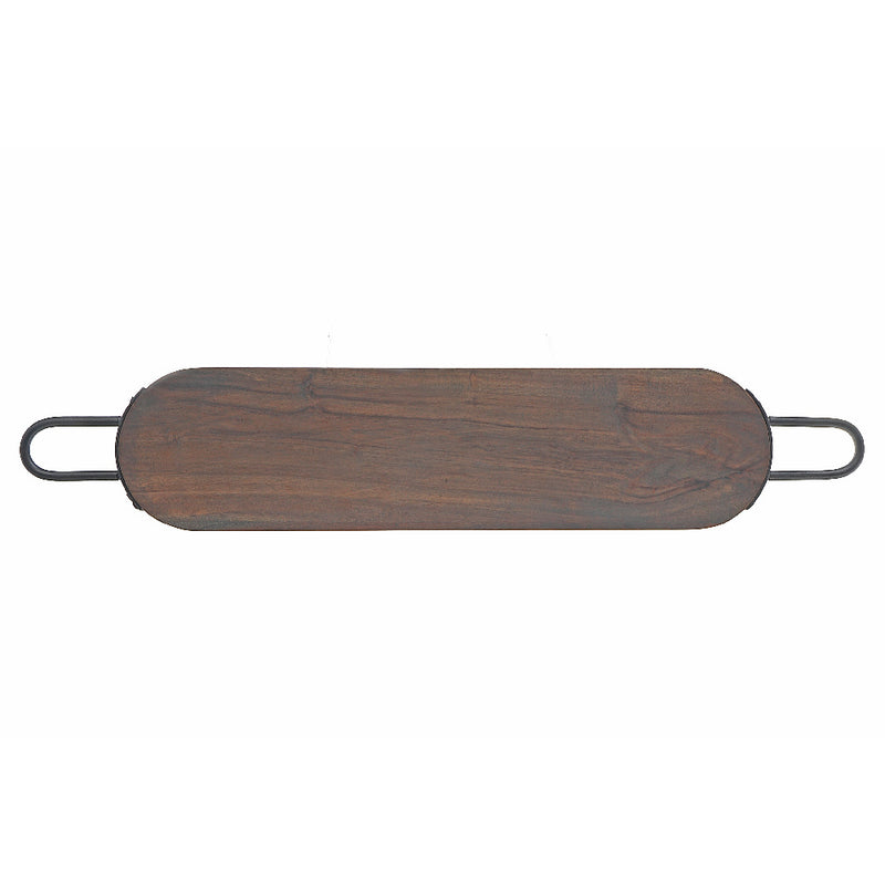 Custom Natural Acacia Wood Oval Serving Board With Gunmetal Handles