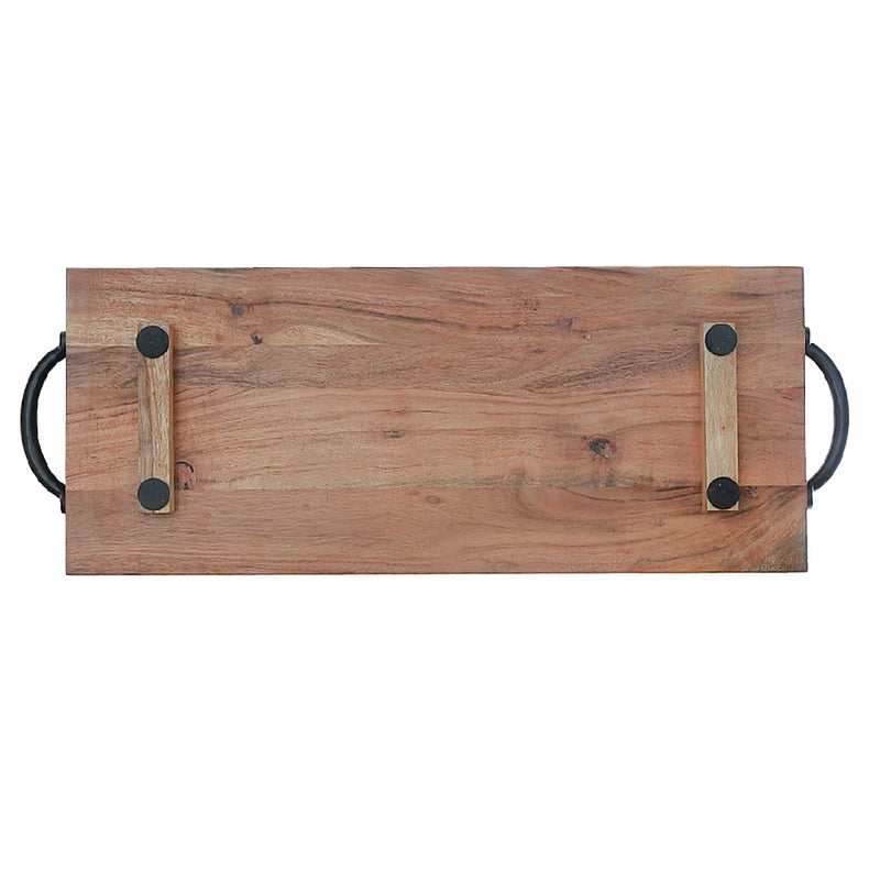 Custom Natural Acacia Wood Rectangle Serving Board With Black Handles