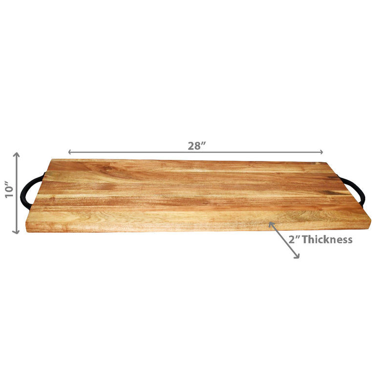 Custom Natural Acacia Wood Rectangle Serving Board With Black Handles