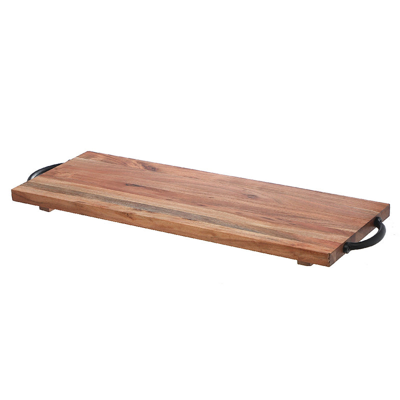 Custom Natural Acacia Wood Rectangle Serving Board With Black Handles