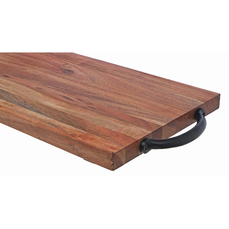 Custom Natural Acacia Wood Rectangle Serving Board With Black Handles