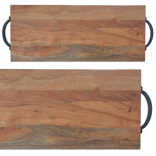 Custom Natural Acacia Wood Rectangle Serving Board With Black Handles