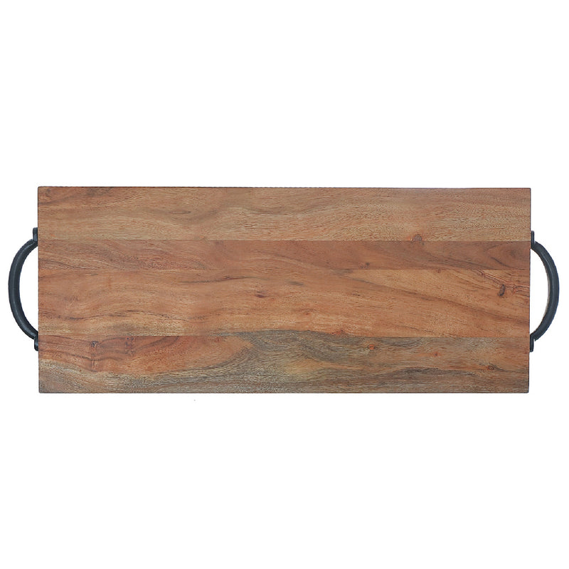 Custom Natural Acacia Wood Rectangle Serving Board With Black Handles