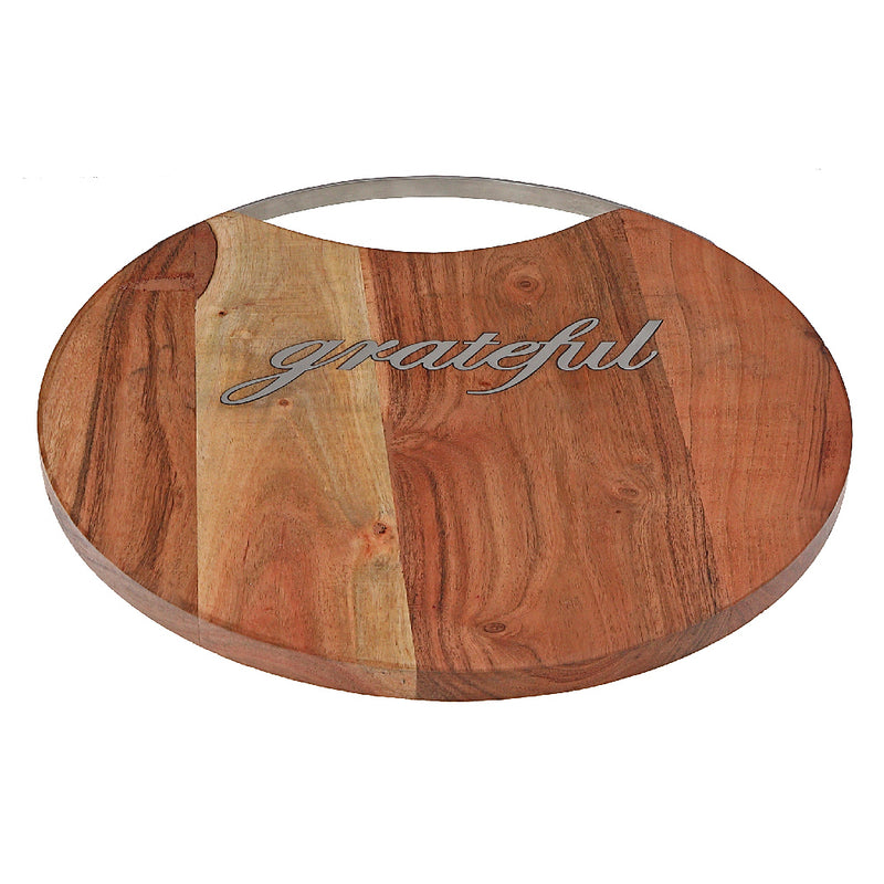 Custom Acacia Wood Round Cutting Board With Grateful Inlay