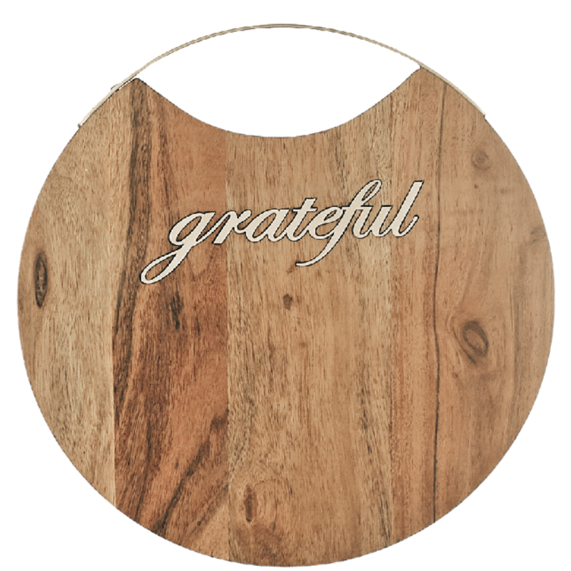 Custom Acacia Wood Round Cutting Board With Grateful Inlay