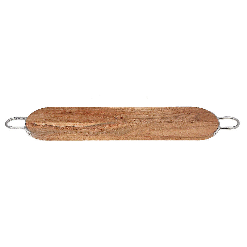 Custom Natural Acacia Wood Oval Serving Board With Nickel Handles