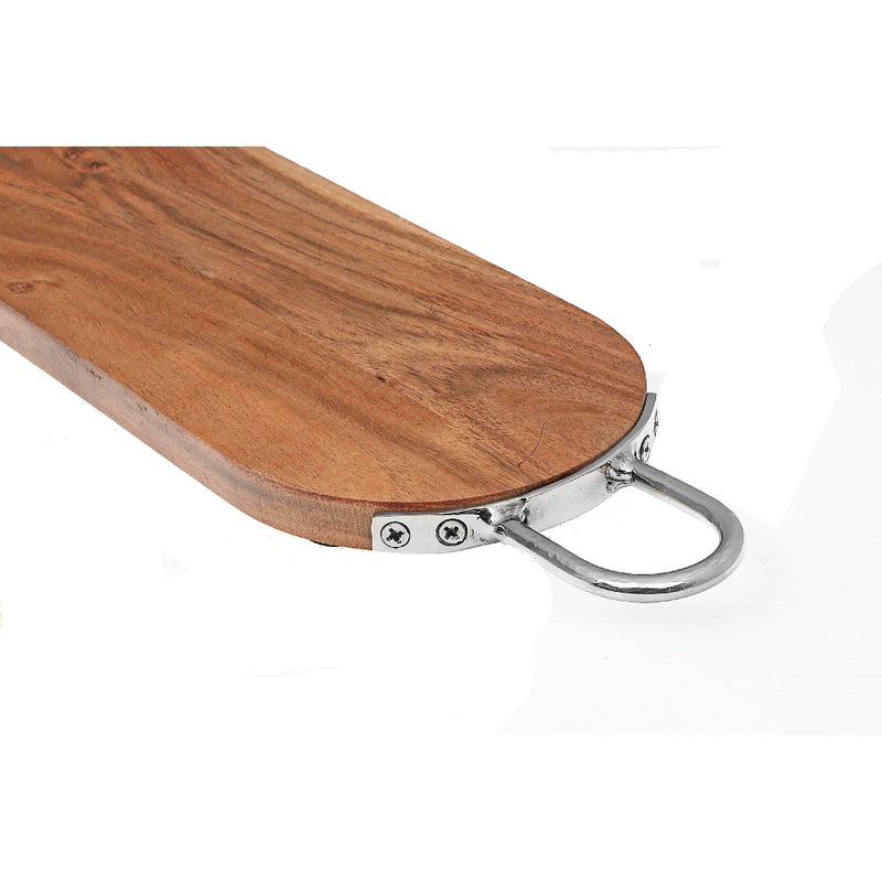 Custom Natural Acacia Wood Oval Serving Board With Nickel Handles