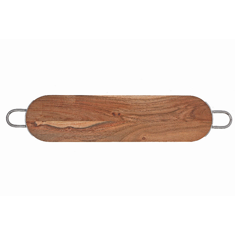 Custom Natural Acacia Wood Oval Serving Board With Nickel Handles