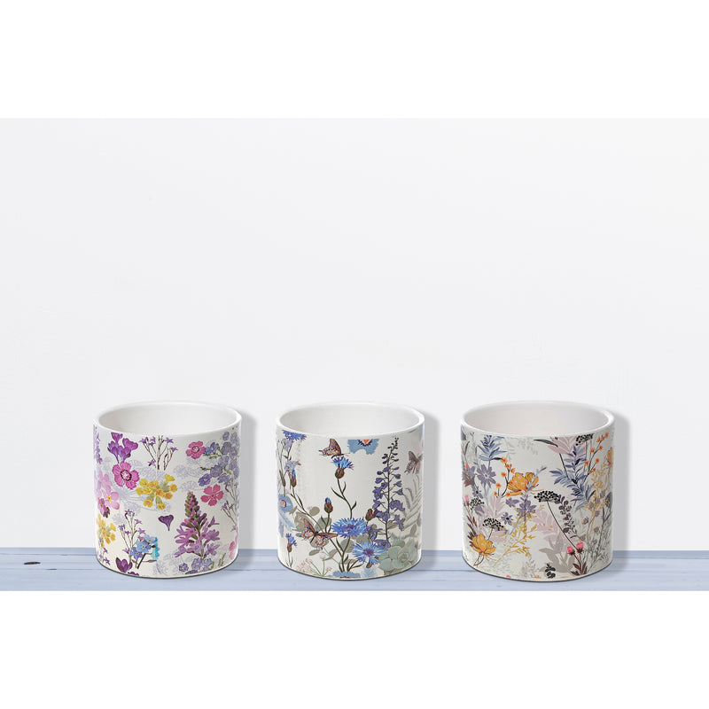 Ceramic Round Planters Butterfly Floral - Set of 3