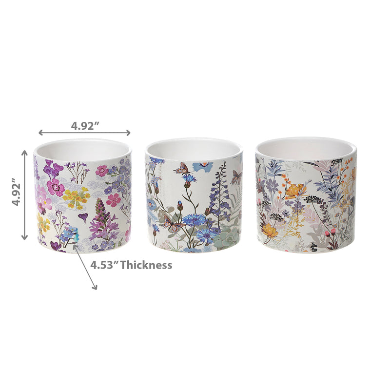 Ceramic Round Planters Butterfly Floral - Set of 3