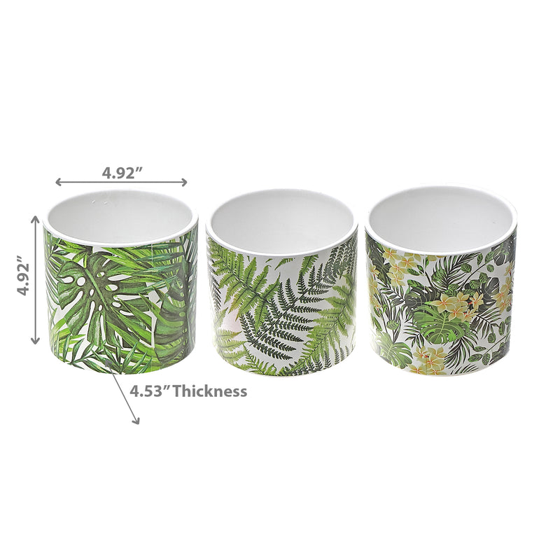 Ceramic Round Planters Leaf - Set of 3