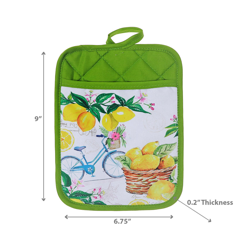 Pot Holder With Pocket Lemon Fruit - Set of 6