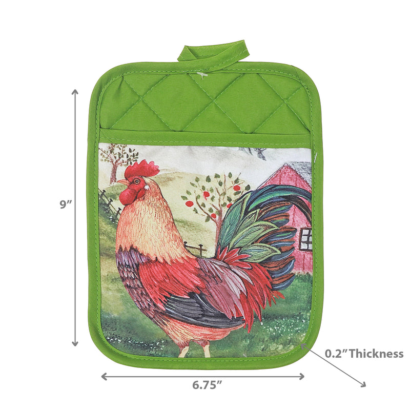 Pot Holder With Pocket Roosters - Set of 6