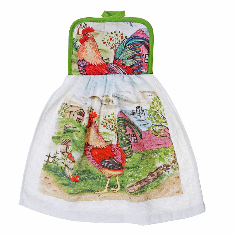 Tie Hand Towel Roosters - Set of 2