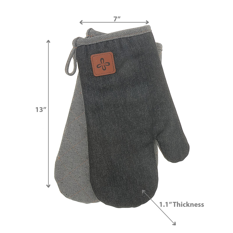 2 Pc Denim Oven Mitt With Leather Badge 13"