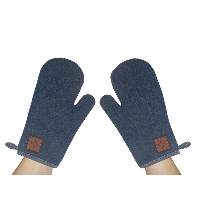 2 Pc Denim Oven Mitt With Leather Badge 13"