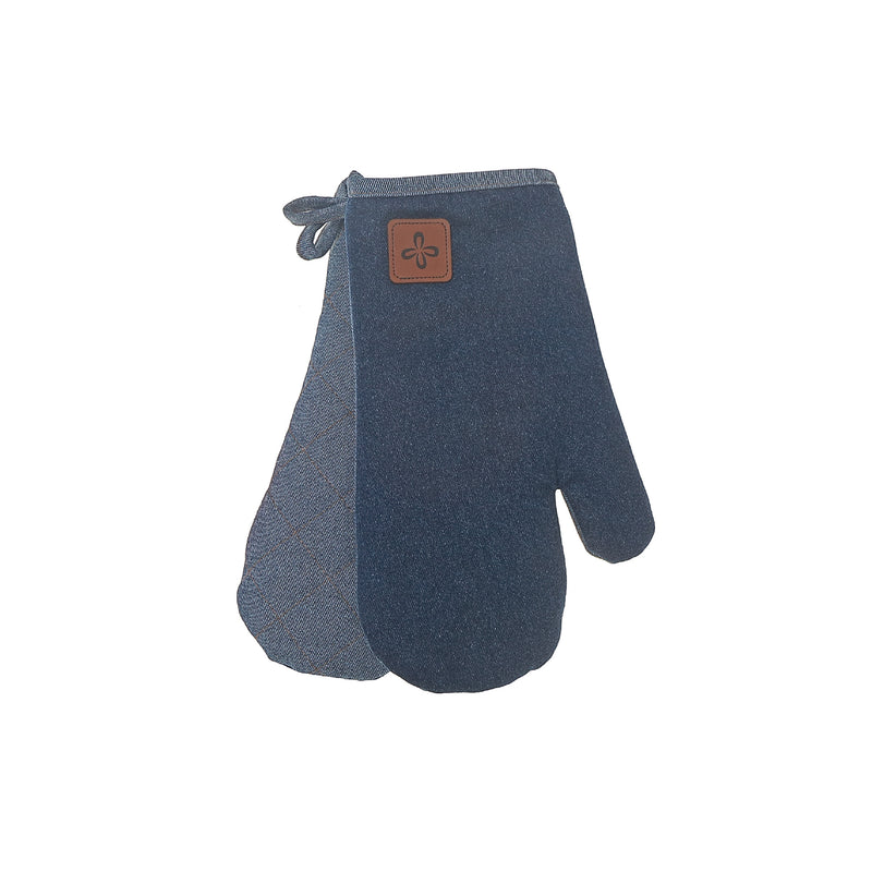 2 Pc Denim Oven Mitt With Leather Badge 13"